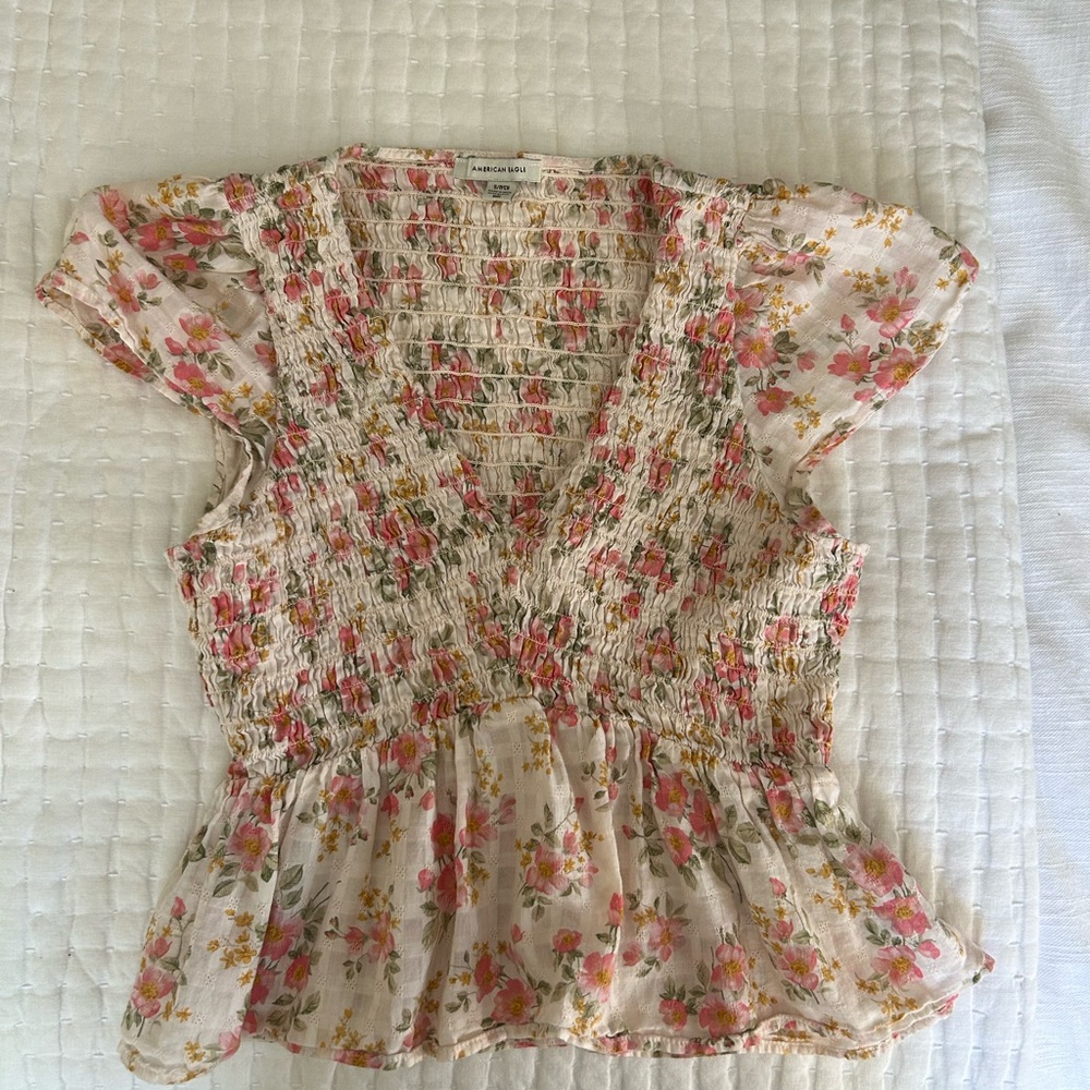 American Eagle Outfitters Pink Peplum Wrap Blouse